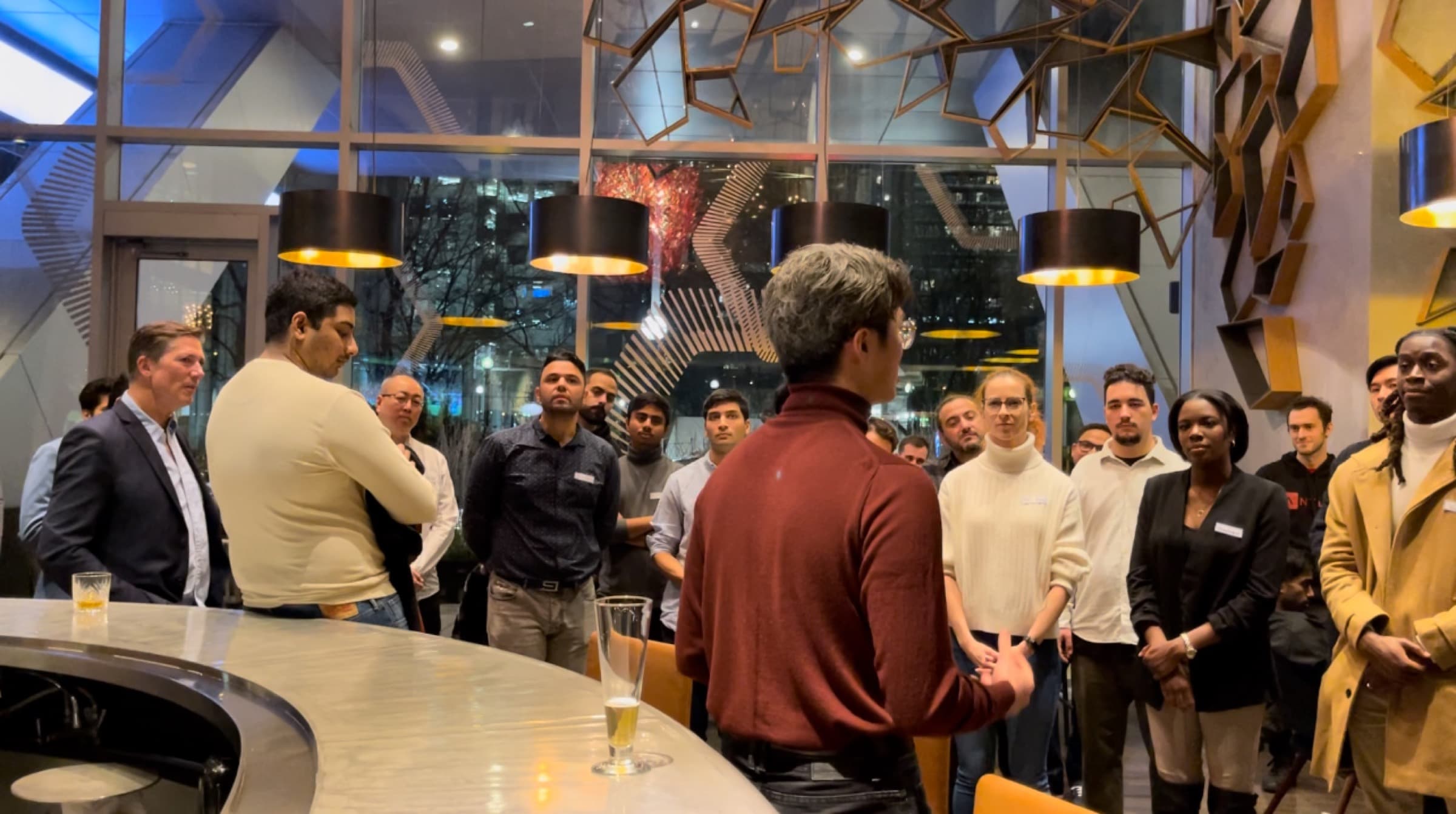 Presenter speaking in the round at a Startup Valley night in New York